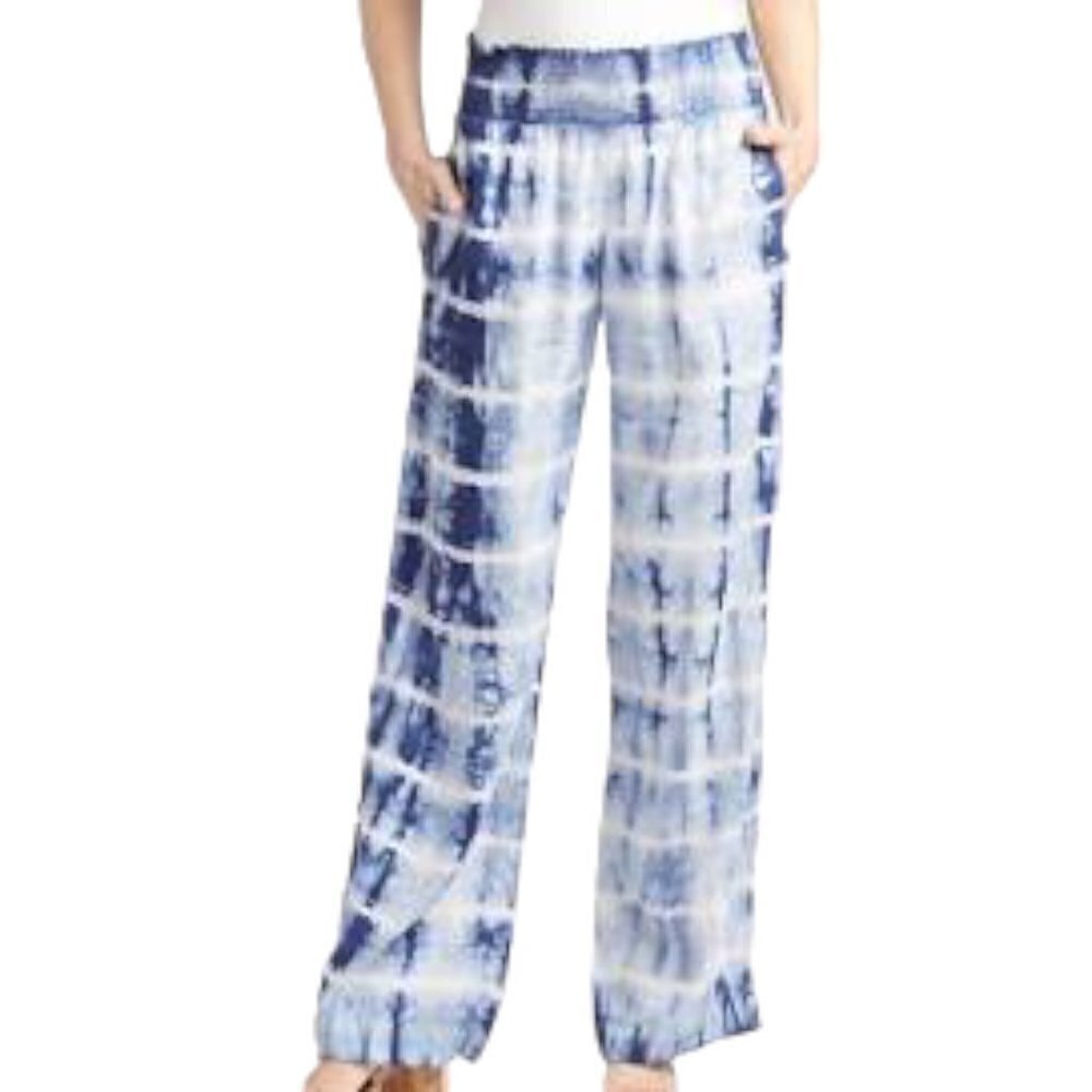 Cloth & Stone Blue & White Tie Dye Wide Leg Pants Small